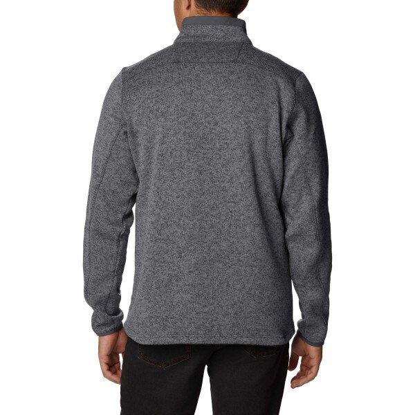 All gray heather backside of a Columbia half zip fleece pullover.